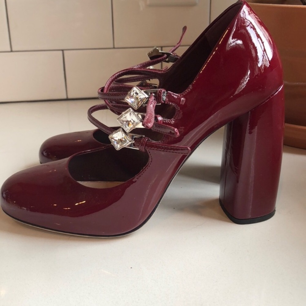 Miu Miu Burgundy Prada Crystal Heels - image 2